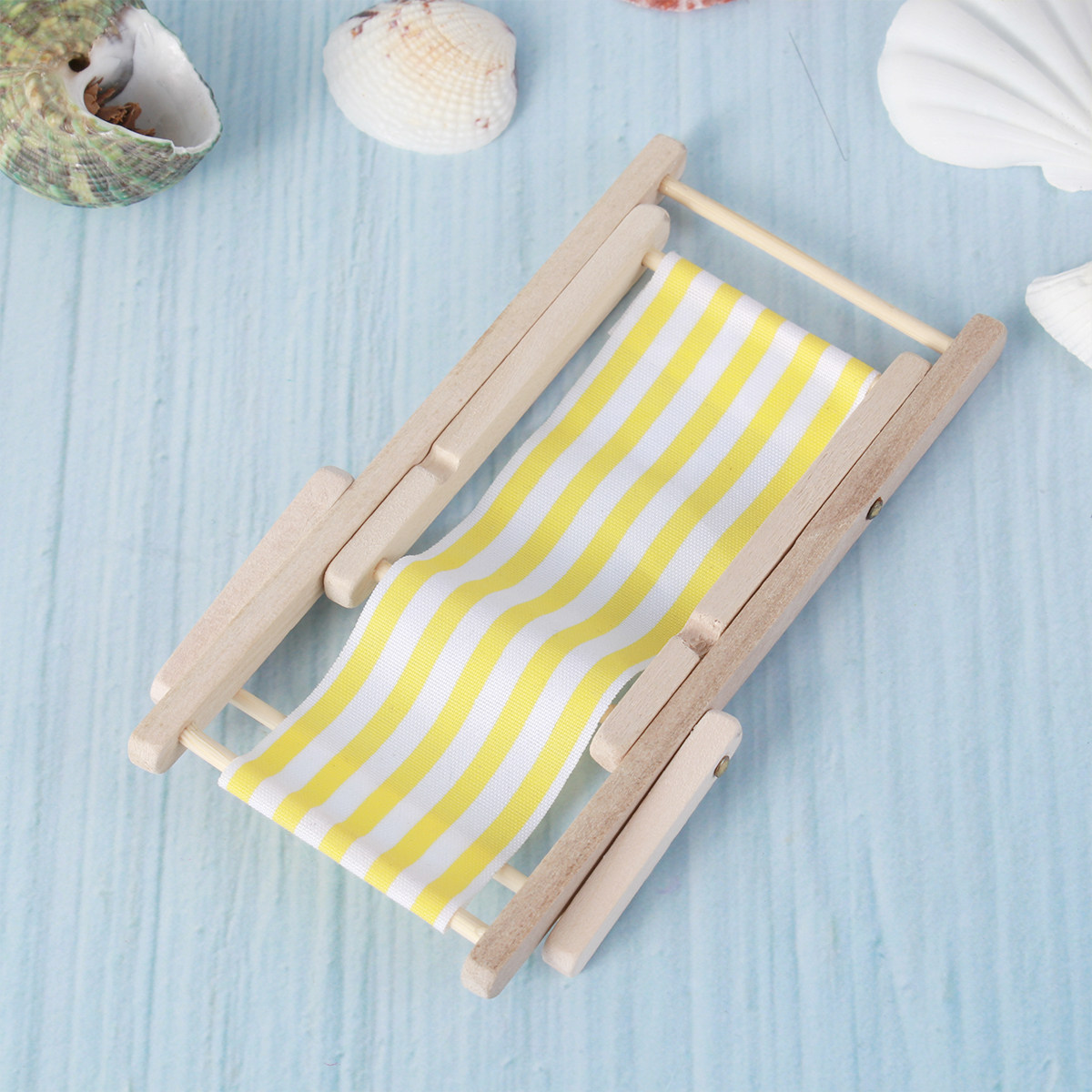 Kids Yellow Outdoor Chair - 1 Stück Mini-Strandstuhl Gelb Gestreift Holz