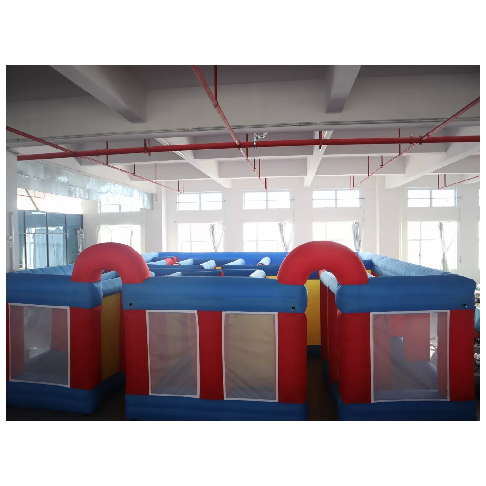 Kids Outdoor Inflatable - Großes Rot-Blaues Netz-Doppelbogen-Aufblasbares Labyrinth 7x7m 23x23ft