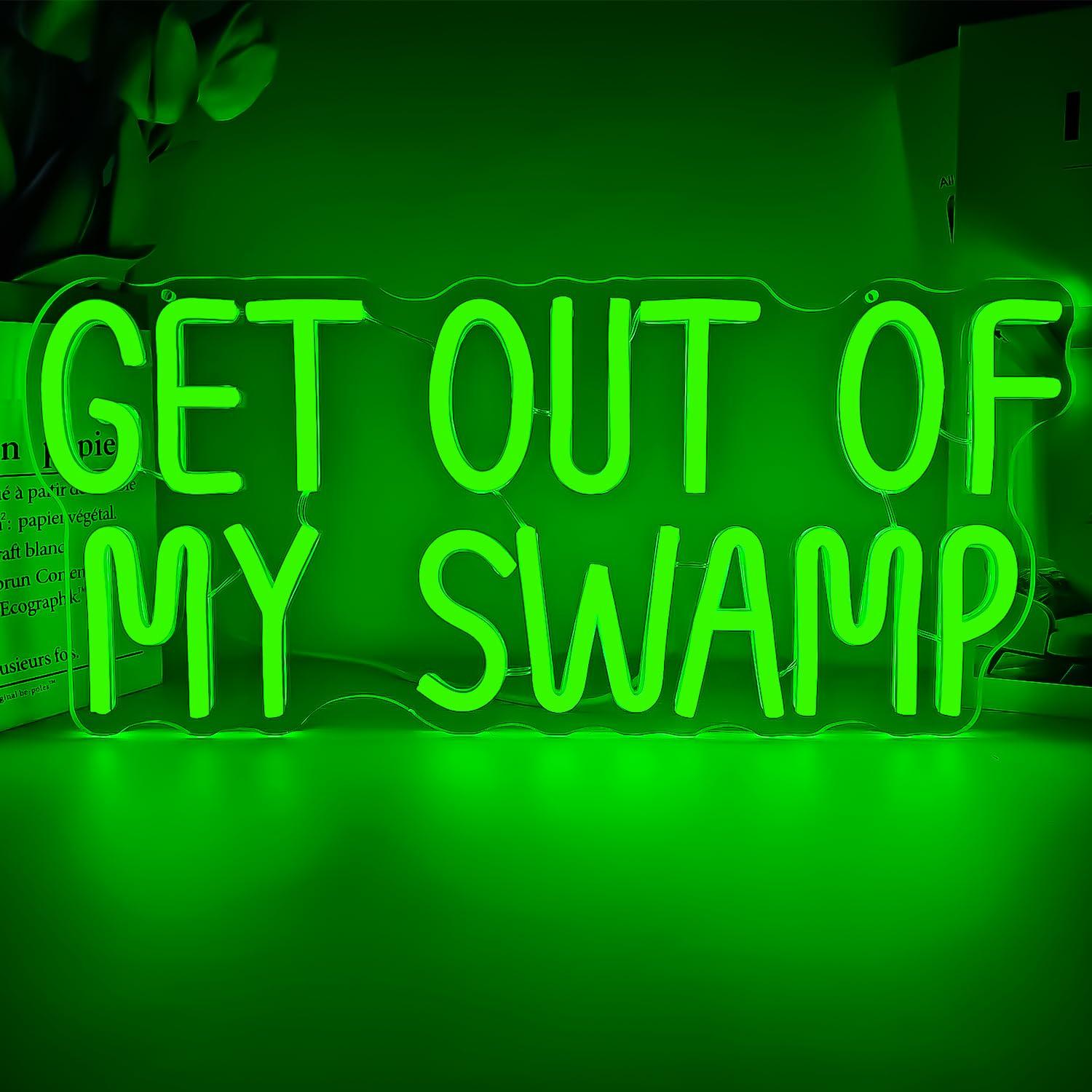 Kids Outdoor Quotes - „Get Out Of My Swamp“-Neonschild, USB-dimmbare