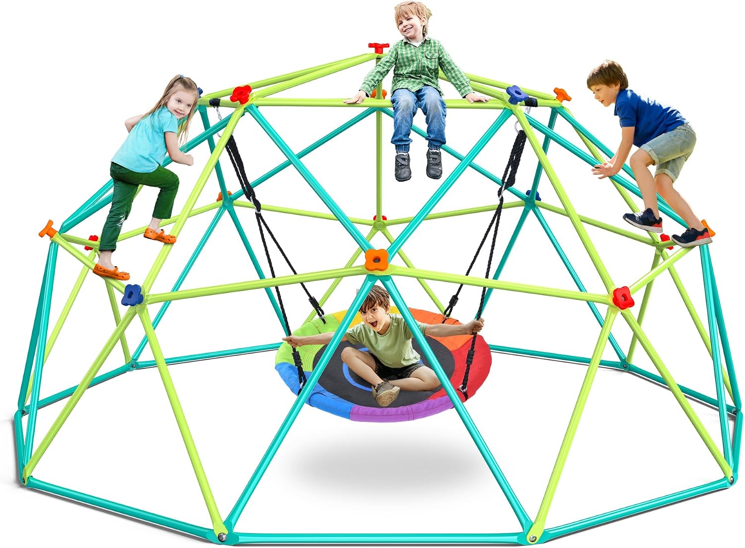Kids Outdoor Swing - 3-Meter-Kletterkuppel-Schaukelset mit Tellerschaukel für Kinder von