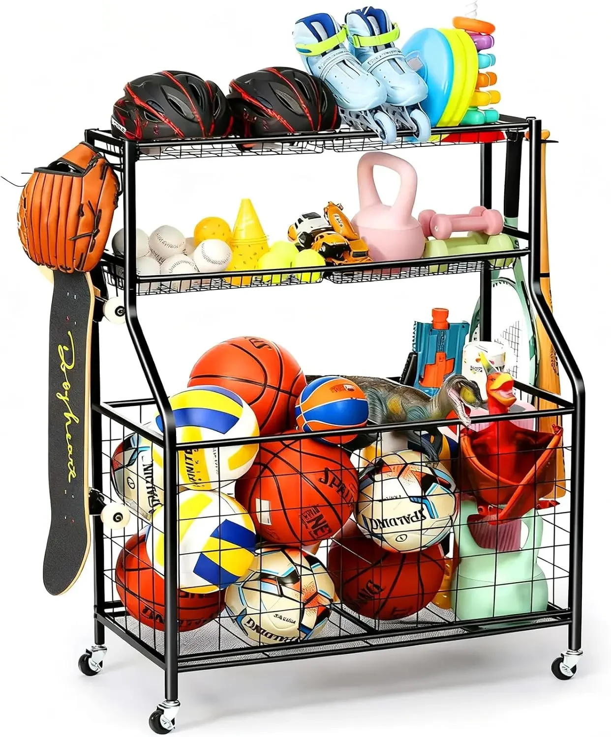 Kids Outdoor Gym - Stahl-Basketballständer Organizer Aufbewahrung Ball- und Schlägerhalter