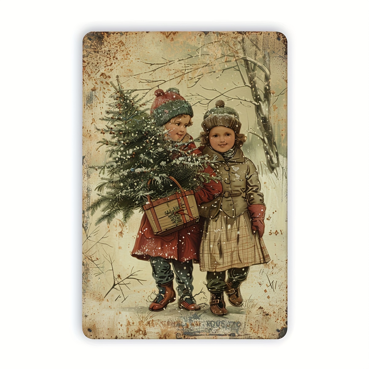 Kids Outdoor Gym - Vintage Weihnachtsbaum Metallschild für Kinder, Retro-Wandkunst